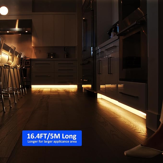 JOYLIT Motion Sensor LED Light Strip 4000K Natural White 16.4FT 15-300S Timing Off, Day or Night Lighting Modes 12V COB Dotless Tape Light for Closet, Cabinet, Stair, Mirror