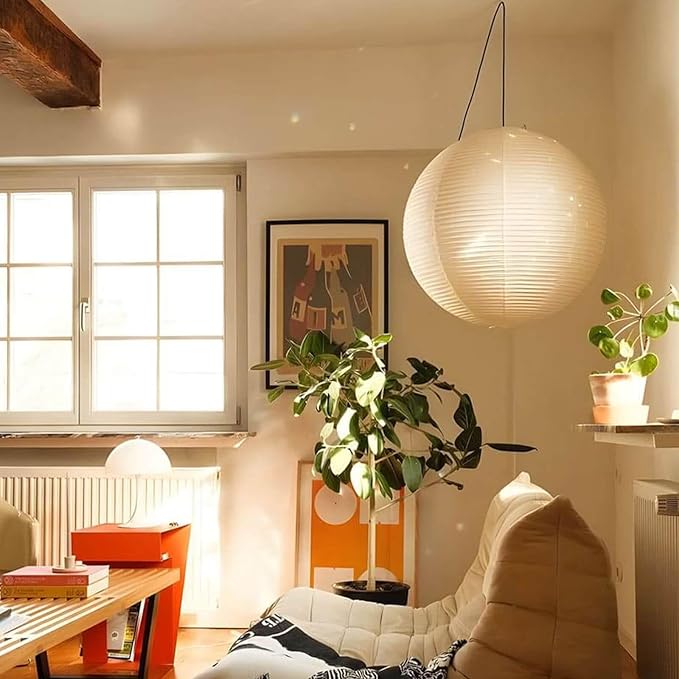 2 Pack 18 Inch Plug-in Paper Lantern Pendant Light, Rice Paper Lamp | Japanese Wabi-Sabi Light, 4.5M/15FT Adjustable Cord, E26 Socket, Soft Diffused Light for Bedroom, Dining Room & Cafe Decor