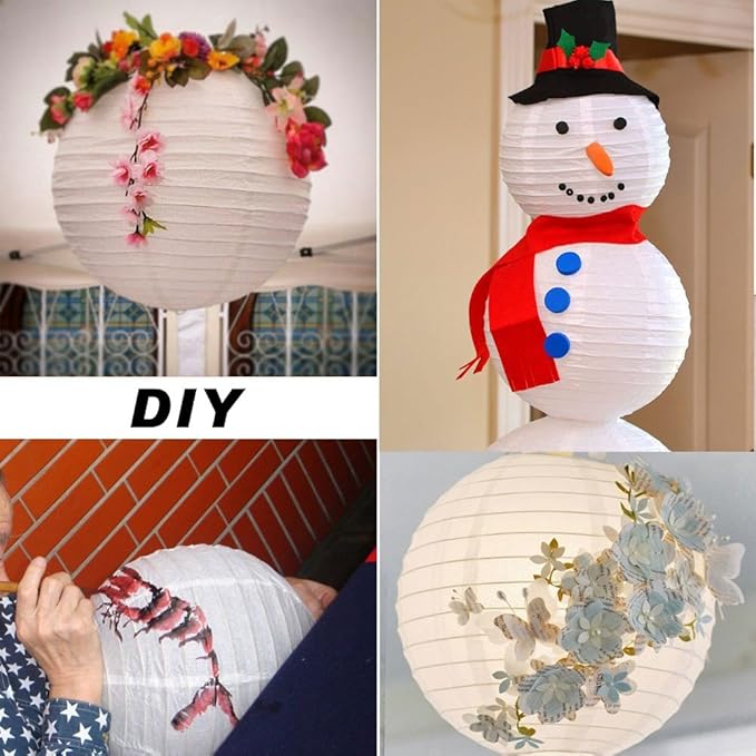 LURICO 10 Packs 12 Inch White Paper Lanterns Round Chinese/Japanese Hanging Ball Lantern Lamps for Birthday Wedding Christmas Parties, Home Decor and Weddings Decorations