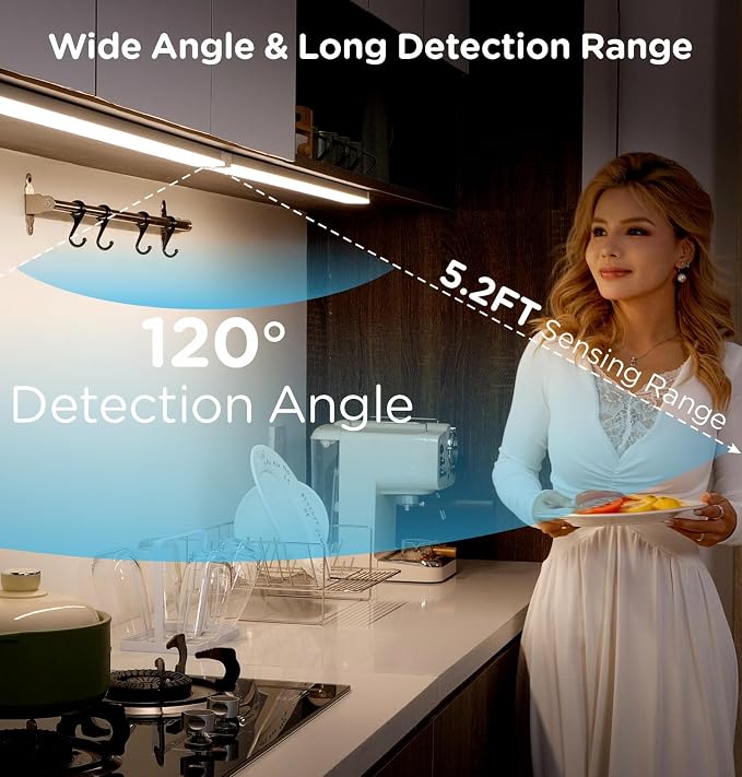 Under Cabinet Lighting Plug in 32 Inch, 120V Motion Sensor Lights Indoor, 3CCT 3000/4000/5000K, Aluminum Linkable Super Bright LED Counter Light with Timer for Kitchen, Closet, White, 1 Pack