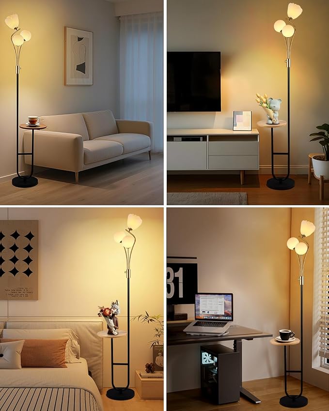 Lightdot 65IN Floor Lamp with Tray Dimmable LED Floor Lamps with 3000K Bulbs Included, Unique Metal Pole Mid Century Modern Tall Standing Lamp for Living Room/Bedroom/Sofa Beside/Corner Decor