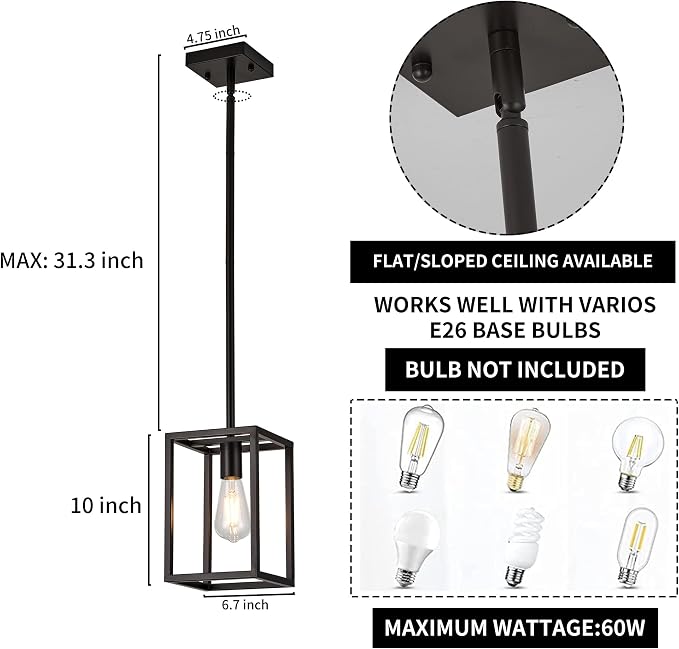 Kitchen Light fixtures Pendant Lighting Chandeliers for Dining Rooms, Mini Pendant Lights 1-Light Modern Hanging Light Fixture Matte Oil-Rubbed Bronze Industrial for Kitchen Island