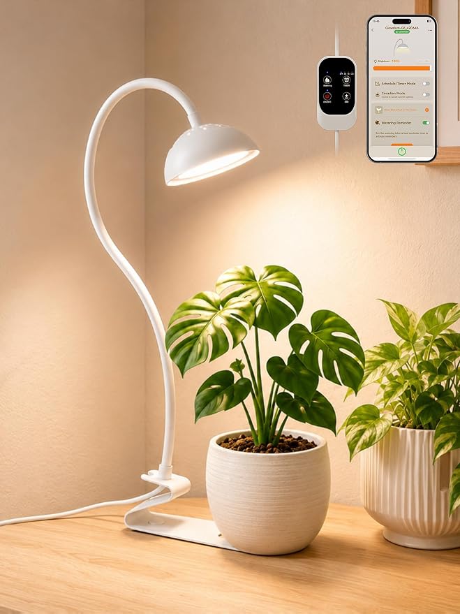 Smart Grow Light for Indoor Plants, Full Spectrum Plant Grow Light | 10W LED Plant Light with 3/9/12 Timer, Smart APP&in-line control, 10 Dimming Levels, Height Adjustable Grow Light with Base