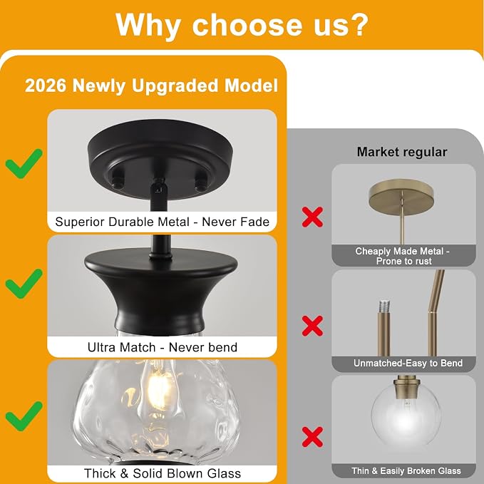 2 Pack Modern Pendant Lights Kitchen Island, Matte Black Pendant Light Fixtures with 8.5" Clear Hammered Glass Shade, Industrial Hanging Pendant Lights Fixture for Kitchen Island Dining Room Entryway