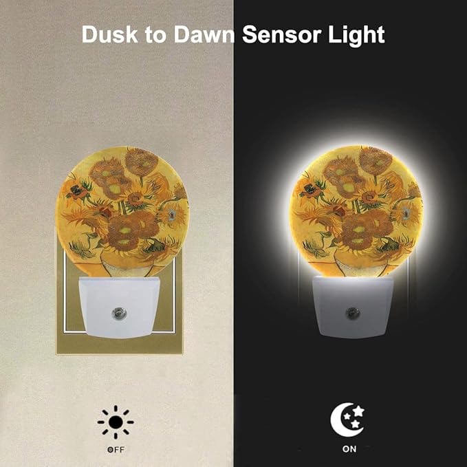 EKOBLA Art Sunflower Night Light, Van Gogh Modern Floral Night Lights Plug into Wall for Boys Girls, Led Lamp for Stairway/Hallway/Bedroom 0.5W Nightlight Sleep Friendly