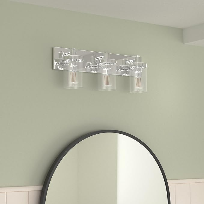 Aipsun Chrome Vanity Light for Bathroom 3 Light Farmhouse Bathroom Lights Fixtures Over Mirror with Clear Glass Shade(Exclude Bulb)