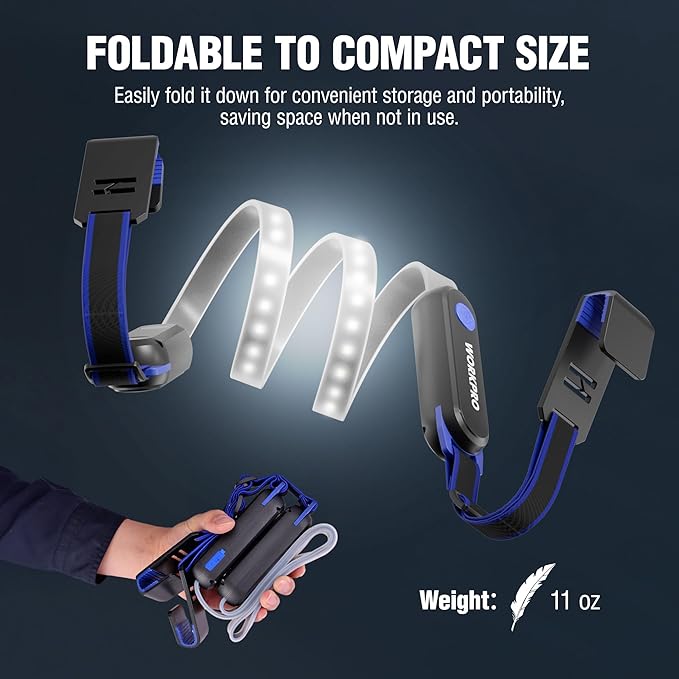WORKPRO Rechargeable Underhood Work Light, 25inch Long Foldable LED Work Light Bar, 3 Lighting Modes with Adjustable Straps and Hooks, Magnetic Light for Car Repairing/Garage/Workshop/Emergency