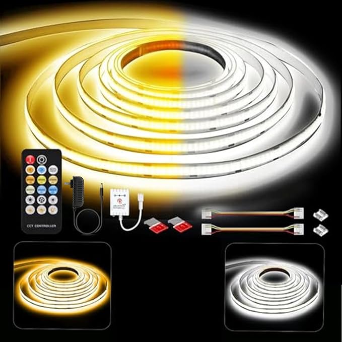 GUPUP 16.4 ft COB Rope Light,Dimmable White Strip Light,24V,3040 LEDs | Flexiable 2700K-6500K Vanity Make-up Lighting, CRI≥90, for Gaming Room,Mirror,Cabinet,Counter,Kitchen,TV