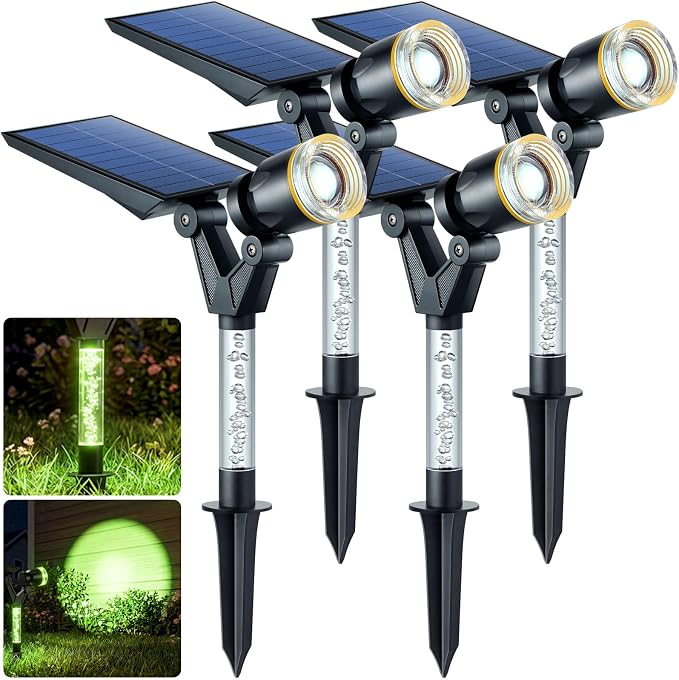 DenicMic Solar Halloween Lights Outdoor Waterproof Green Lens LED 4 Pack | Adjustable Angel Solar Spot Lights Outdoor for Yard Garden Patio Wall Tree Landscape Spotlights, Acrylic Lighted Pole