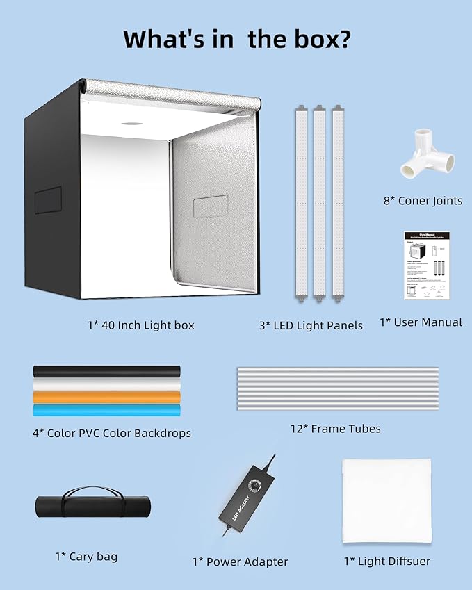 Glendan 40"x40" Light Box Photography, Large Photo Light Box with 3 Light Panels, 594 LED Beads, CRI >95, Professional Photo Booth Shooting Tent Kit with 4 Color Backdrops for Product Photography