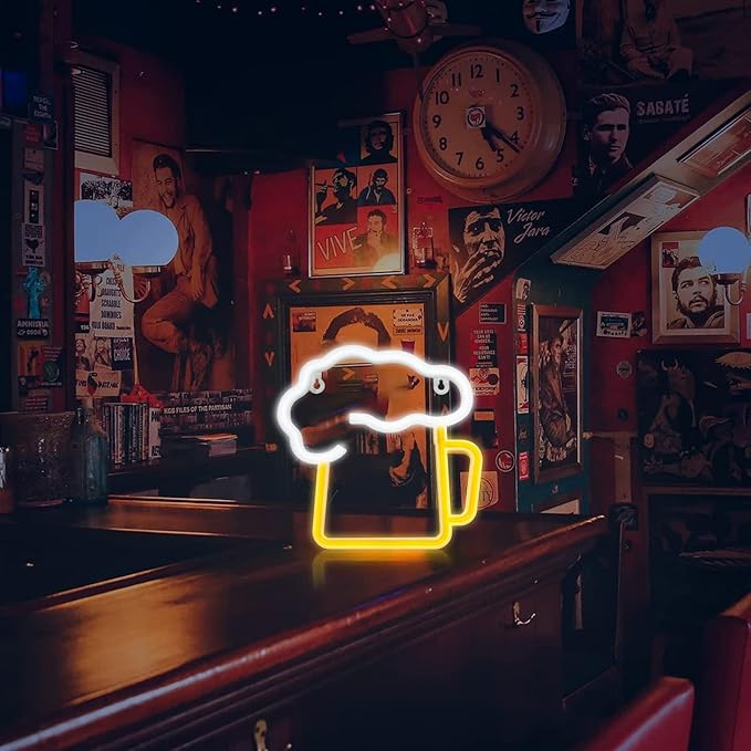 ENUOLI Neon Beer Lights,Battery/USB Operated Night Lights,Yellow White Neon Signs for Wall Decor,LED Beer Signs for Man Cave,Bedroom,Bar,Nightclub,Holiday Celebration Party Decor(8.6''x8.6'')