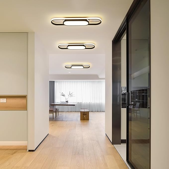 Tioolo Modern LED Ceiling Light, 27.5in Dimmable Linear Fixture with Remote | 3000K-6500K Flush Mount Ceiling Light, Black Acrylic Long Ceiling Light, Memory for Kitchen, Bedroom, Hallway, Closet, 40W