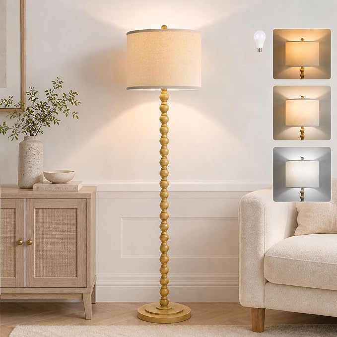 Floor Lamps for Living Room, Adjustable Color Temperature Standing Lamp, | Vintage Farmhouse Floor Lamp with Rotary Switch, Rustic Resin Tall Lamps for Living Room, Bedroom, Office, Corner