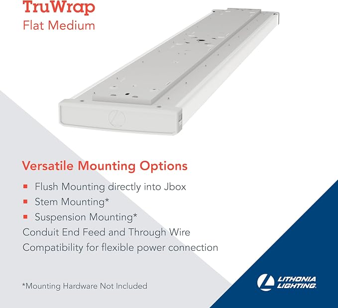 Lithonia Lighting 4' Wraparound LED Shop Light, Adj Brightness, 3-in-1 CCT | TruWrap 4-Foot Low-Profile LED Ceiling Light Fixture, Adjustable Lumens, 3000K/4000K/5000K CCT, Flat Diffuser, Medium Width