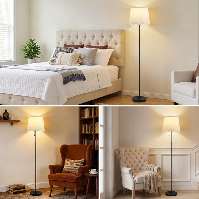 Floor Lamps for Living Room & Bedroom, 60" Modern Tall Standing Lamp, 3CCT | Lamps for Office, Classroom, Bedside, Linen Lampshade, Pull Chain Switch, Modern Design, Anti-glare Lighting, Easy Assembly