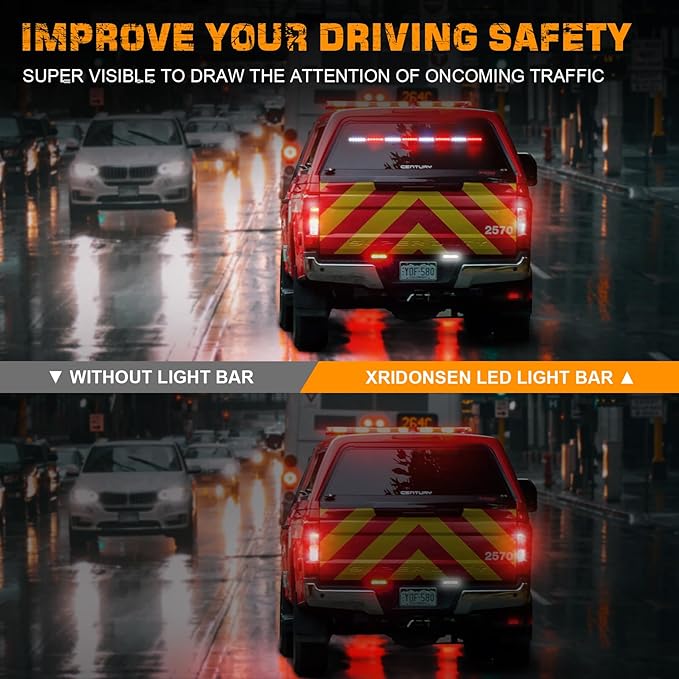 XRIDONSEN 35 inch Traffic Advisor Red White Emergency Light Bar 48 LED Strobe Lights Safety Hazard Warning Lights Front/Rear Window w/Controller for Volunteer Firefighter Vehicles Fire Trucks POV