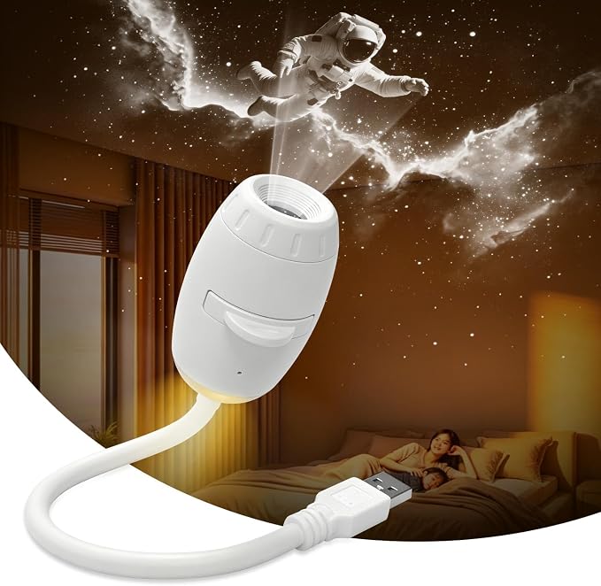 Galaxy Projector Night Light, 2-in-1 USB Star Lamp Kids Gift for Bedroom | Adjustable Brightness, Car & Room Wall Ceiling Decor - 12 Films