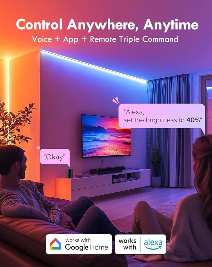 COB RGB+IC LED Neon Rope Light, 24V Color Changing Rope Light Compatible with Alexa, Google Assistant, Waterproof Neon Light Strip with Remote for Bedroom Gaming Room Party, 13x6mm, 16.4FT