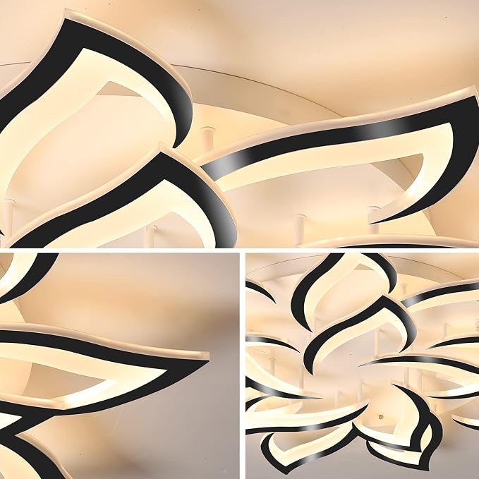 Garwarm 39.3" Modern LED Low Profile Flush Mount Ceiling Light, Dimmable | Black Acrylic Flower 14 Petal Ceiling Light with Remote, 3000K-6500K, Memory for Living Room,Primary Bedroom and Dining Room