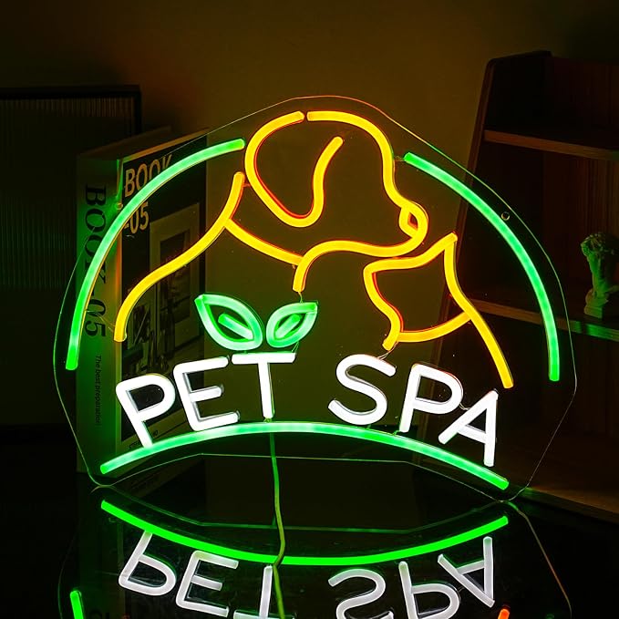 Pet SPA Neon Sign Dog And Cat LED Neon Light for Wall Decor Dimmable USB Powered Animal SPA for Pet Shop Pet Beauty Salon Pet Grooming Home Decor