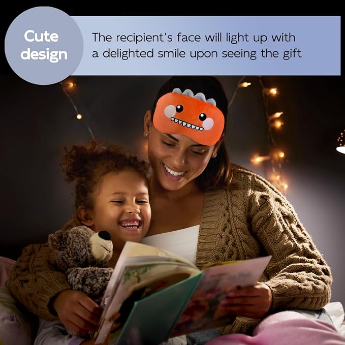 Cute Sleep Masks Cartoon Dinosaur Eye Mask Plush Sleeping Mask & Travel Blindfold - Funny Novelty Eye Shade for Women Men (Orange Dinosaur)