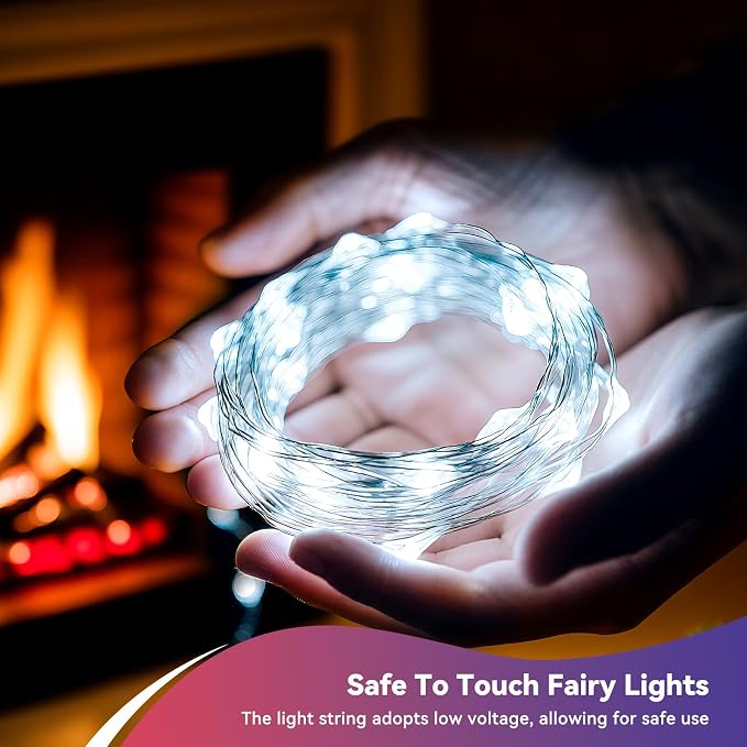 LitHome 2 Pack Cool White Fairy Lights Battery Operated, Each 20 FT 60 LED | Twinkle Lights Battery Operated 2 Modes, Waterproof Fairy String Light for Classroom Bedroom Indoor Christmas Wedding Decor