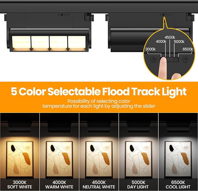 5 Color Linear H Track Lighting Heads H Type Track Light Heads Dimmable LED Track Lighting Fixtures Ceiling Spot Light, H Style Track Heads for H Track Lighting Rails, Black CRI90 12W 3 Pack
