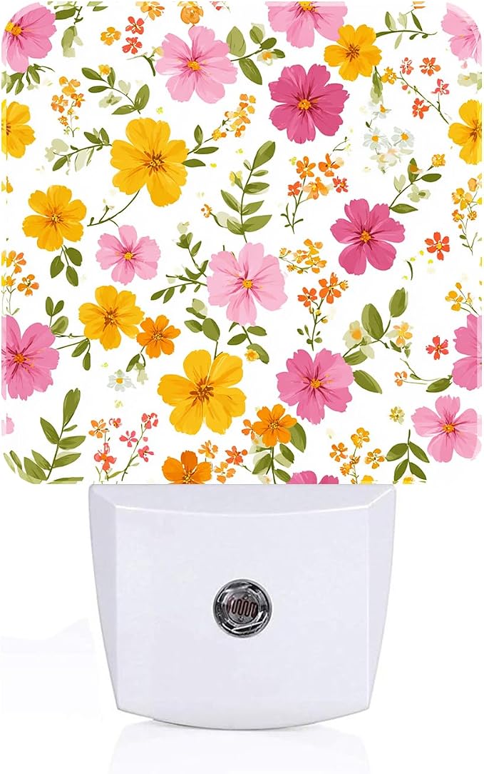 Retro Spring Flower Night Light,Plug Into Wall with Dusk to Dawn Light Sensors, Warm Nightlights for Bedroom,Bathroom,Hallway,Kitchen,Gifts Ideal for Boys Girls Women Men