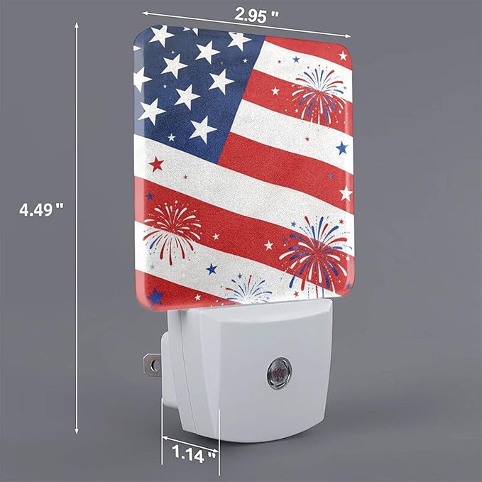 250 Years Anniversary American Flag Night Light Set of 2, Patriotic Eagle Auto Sensor LED Dusk-to-Dawn Nightlights, Plug-in Sensor Lamp for Bedroom Kitchen Hallway Stairs Decorative