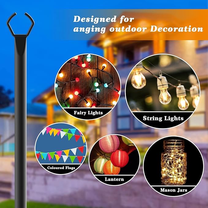 10 Pack String Light Poles,10 Ft Light Poles for Outside String Lights,Outdoor Lights Pole with Fork,Metal Poles Stand for Patio Deck Backyard (10FT 10 Pack)