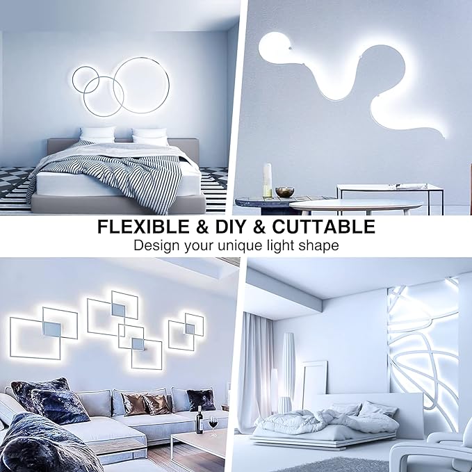 Onforu LED Strip Lights, 65.6ft Dimmable Daylight White for Under Cabinet | 20M 6000K Flexible 12V Adhesive Ribbon Easter Tape Rope Light for Kitchen, Bedroom