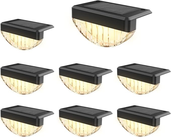 VOLISUN 8 Pack Solar Deck Lights Outdoor, Warm White LED Solar Step Lights for Outside, Waterproof Fence Light for Patio, Deck, Stairs, Yard, Pool and Porch (Black)