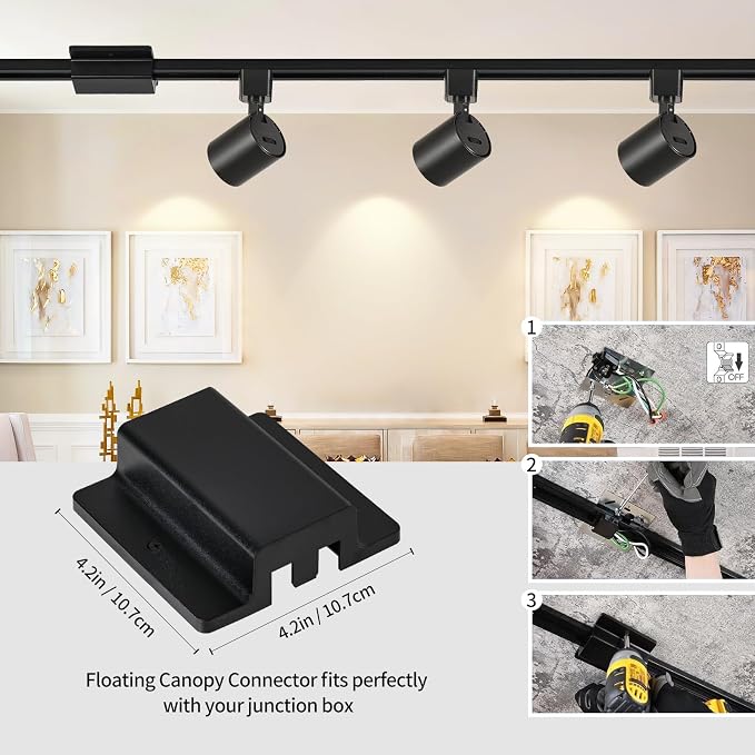 5 Color 4-Light Track Lighting Kit with 3.3FT H Track Rail, Black | 10W Dimmable LED Track Lighting Fixtures Ceiling Spotlight 800LM, CRI90, Floating Canopy Connector Included for Installation