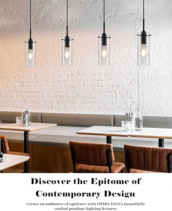 Black Pendant Lights Kitchen Island 3 Packs, Clear Glass Pendant Light, Modern Glass Pendant Light Fixture, Industrial Pendant Lights for Kitchen Island, Living Room, Bedroom, Dining Room