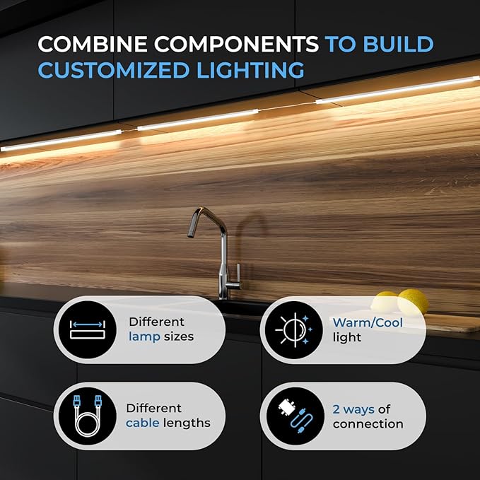 EShine Hand Wave Activated Under Cabinet LED Lighting Kit, Dimmable, 4-Pack 12 in - Touchless Dimming Control, White Under Counter Lights for Kitchen, Garage, Office, Desk - Cool White (6000K)