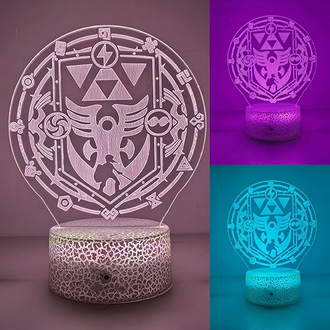 3D Night Light, 16 Color Changing Cartoon USB Desk Lamp, Crest of Hyrule Illusion Lighting with Remote Control for Home Decor Gift for Kids. (8)