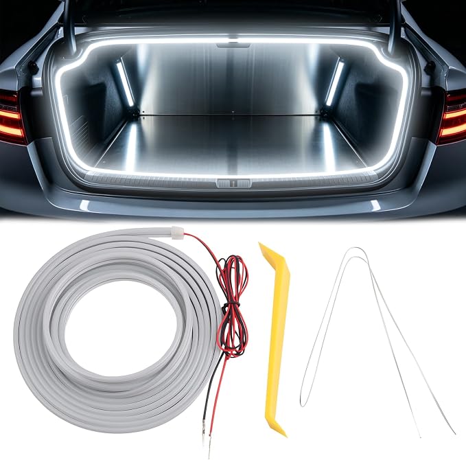 157.48 Inch Flexible Trunk Light Strip,Water-Resistant LED Light Strip for Car with Soft White Glow,Universal Concealed Ambient Lighting Car Strips Cars Accessories with Tools