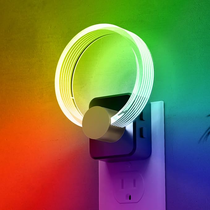 L LOHAS LED Night Lights Plug into Wall, Changing RGB Night Light | Dusk to Dawn Sensor, 180° Rotatable Acrylic Nightlight Plug in Wall for Halloween, Christmas, Holiday, Hallway