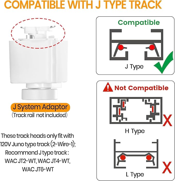 VANoopee 5-Color J Type Track Lighting Heads Dimmable, White, Pack of 6 | LED Track Light Heads Bright Rail Ceiling Spotlight Fixtures Accent Task, 2700K-6000K, Flicker Free CRI90+ 24° 10W 800lm
