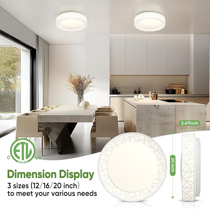 20 Inch Flush Mount Ceiling Light, Modern White LED Ceiling Light Fixture, 42W 4000LM 2700-6500K Adjustable, Dimmable Ceiling Lights for Bedroom, Kitchen, Hallway, Bathroom, ETL Listed