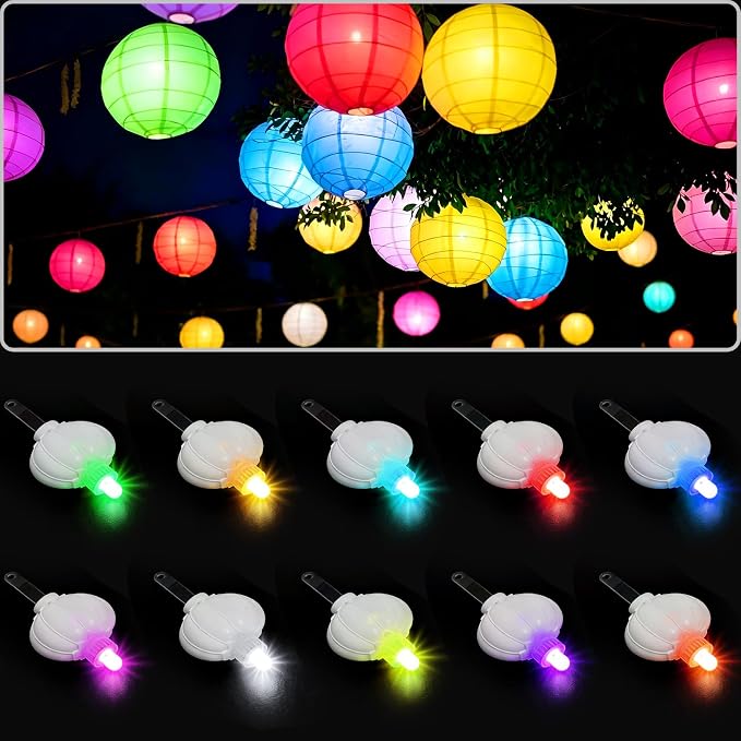 ZGWJ Paper Lantern Lights Battery Operated, 10 Pack Hanging Small LED Lights for Lantern, Balloon,Wedding,Party, Decorative Lighting for Outdoor Indoor Halloween Christmas Decorations, Multicolored
