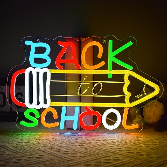 Back To School Neon Sign for Wall Decor, Pencil LED Sign Classroom Dimmable Neon Light Up Sign for Back To School Decorations Nursery Study Area Library Office 5V USB 13.8"x8.7"