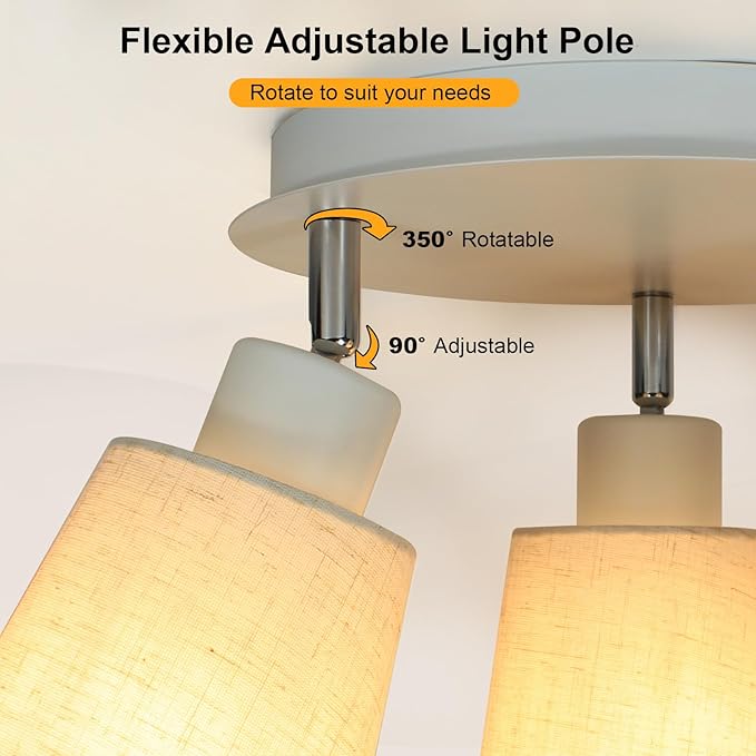 LTBLIGHT 3-Light Ceiling Track Light, White Modern Adjustable Spotlight with Linen Shade, Track Lighting Fixture for Dinning Room Study Room Rental Friendly, E26 Base (Bulbs Not Included)