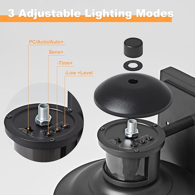 Motion Sensor Outdoor Wall Lights-Dusk to Dawn Porch Light,Black Outdoor Lights Fixture,3 Lighting Modes Waterproof Anti-Rust Outdoor Lights for House Porch Garage (2 Pack