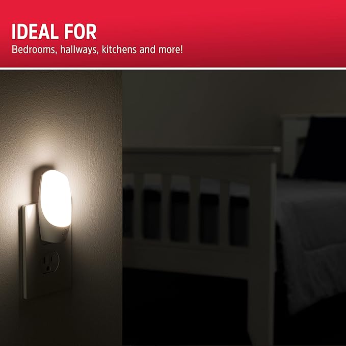 Energizer Manual On/Off LED Night Light Plug-in, Push Button, Compact, Contemporary, for Bedroom, Livingroom, Hallway, Bathroom, Nursery, Basement, White, 83661, 4 Pack