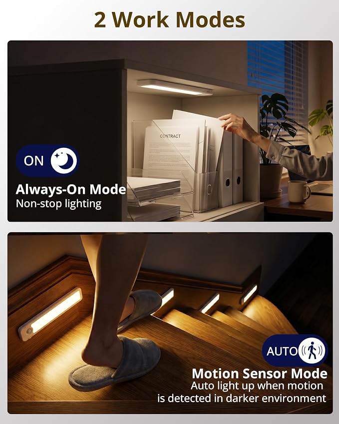 3 Pack Motion Sensor Closet Lights, Rechargeable Under Cabinet Lighting Wireless,3 Color Temps & Dimmable, Magnetic Stick On Light for Closet, Bedroom, Hallway
