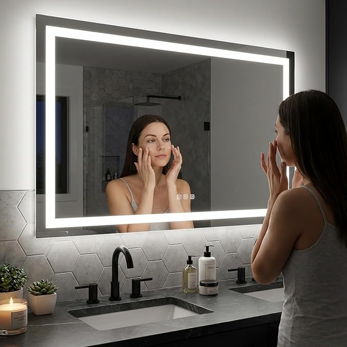 55"x 36" LED Bathroom Mirror with Lights, Backlit & Front Lit, Stepless Dimmable, Anti-Fog, 3 Colors, Lighted Bathroom Vanity Mirror for Wall, Tempered Glass, Memory Function, ETL Listed