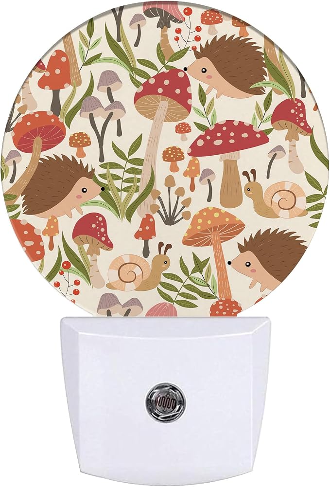 Cute Mushroom Wild Animal Night Light,Hedgehogs Snails Nightlight Plug into Wall LED Lamp Auto Sensor Dusk to Dawn for Bedrooms/Kitchens/Toilets/Corridors,Energy-Saving