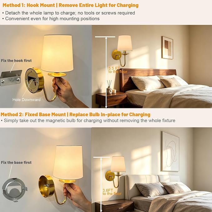 Rechargeable Wall Sconces Set of 2, 10000mAh Magnetic LED Bulb Wall Lights, 9 RGB Colors 3 CCT Dimmable, Battery Operated Cordless Wall Scone Lamp for Bedroom Living Room Home Decor