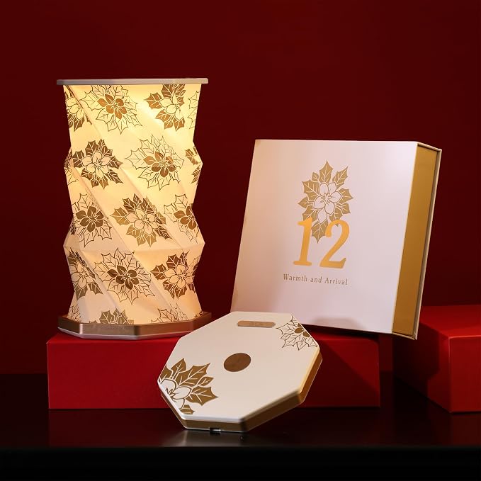 Birthday Flower Folding Lamp, Paper Lantern Lights, Japanese Gifts | Rechargeable Paper Light, Elegant Gift Box – Ideal Anniversary, Birthday Gift for Women, Mom, Grandma-White Christmas Rose